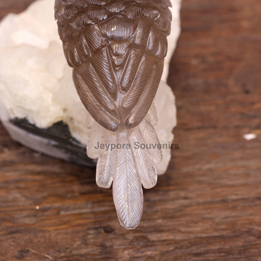 Smoky Quartz Bird Sculpture On Crystal Base Semi Precious