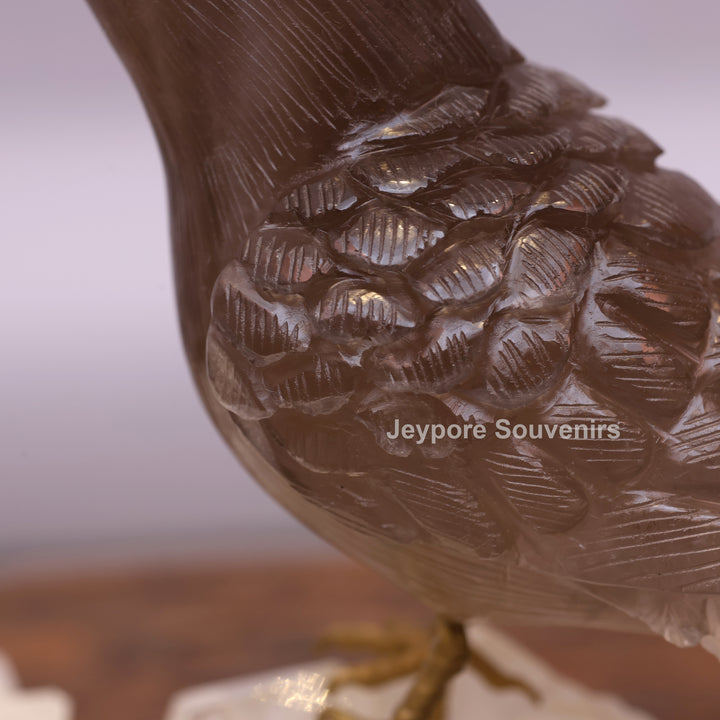 Smoky Quartz Bird Sculpture On Crystal Base Semi Precious
