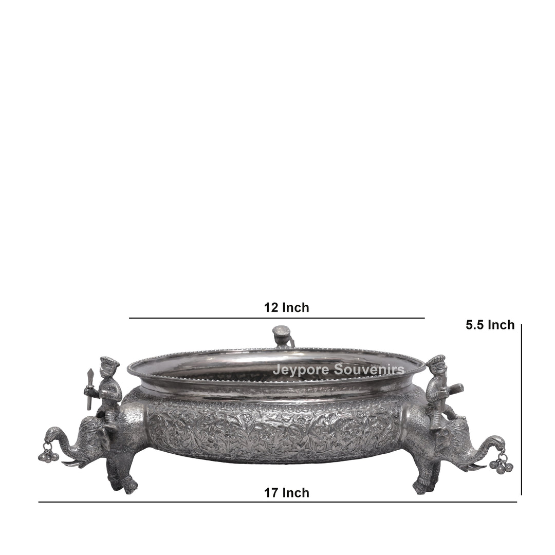 Antique Silver Finish Elephant Royal Serving Bowl