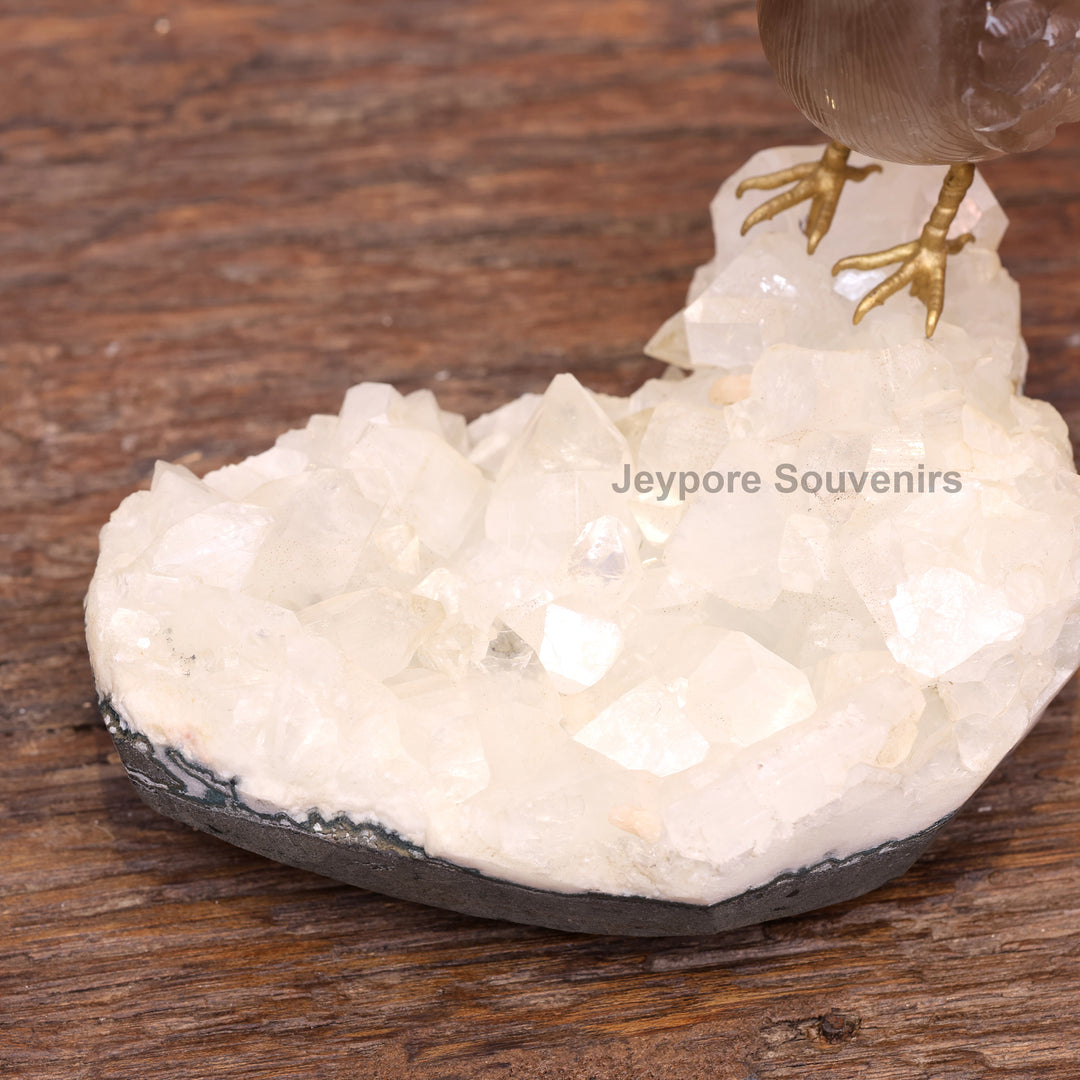 Smoky Quartz Bird Sculpture On Crystal Base Semi Precious