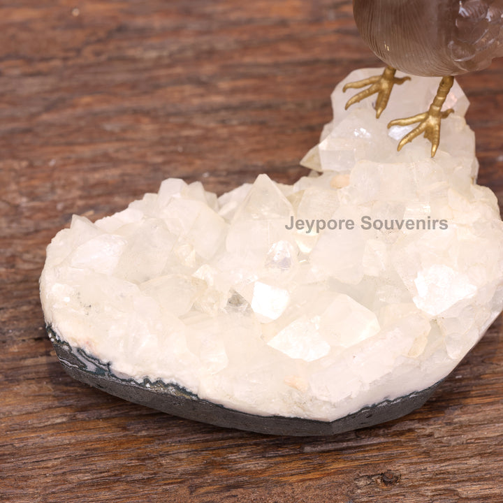 Smoky Quartz Bird Sculpture On Crystal Base Semi Precious