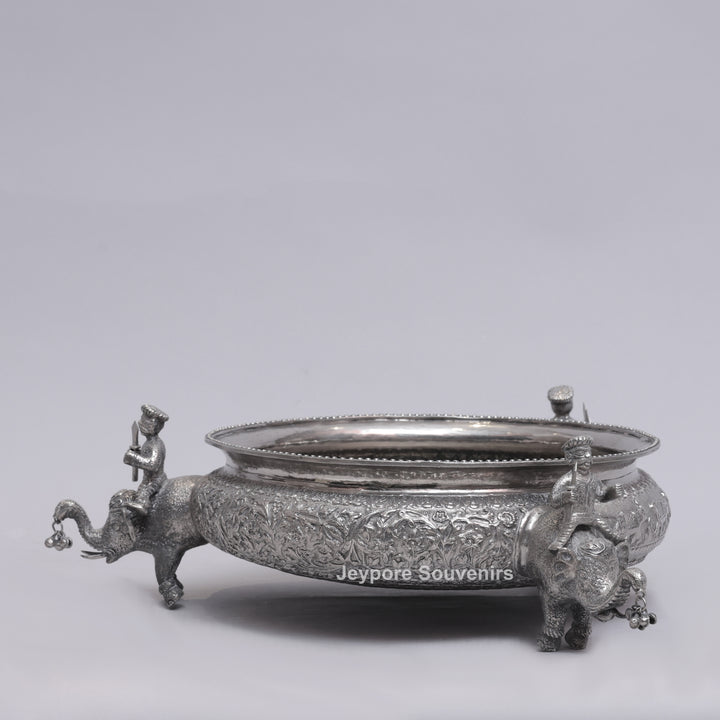 Antique Silver Finish Elephant Royal Serving Bowl