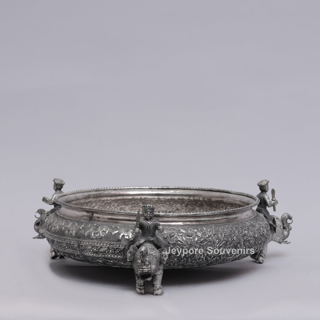 Antique silver-finish bowl featuring Royal Elephant with Guard figures.