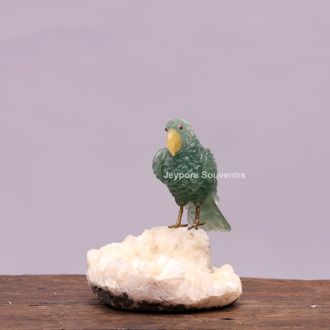 Green Aventurine Parrot Sculpture On Crystal Base