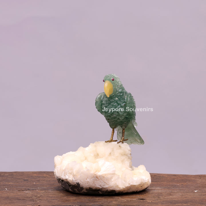 Green Aventurine Parrot Sculpture On Crystal Base