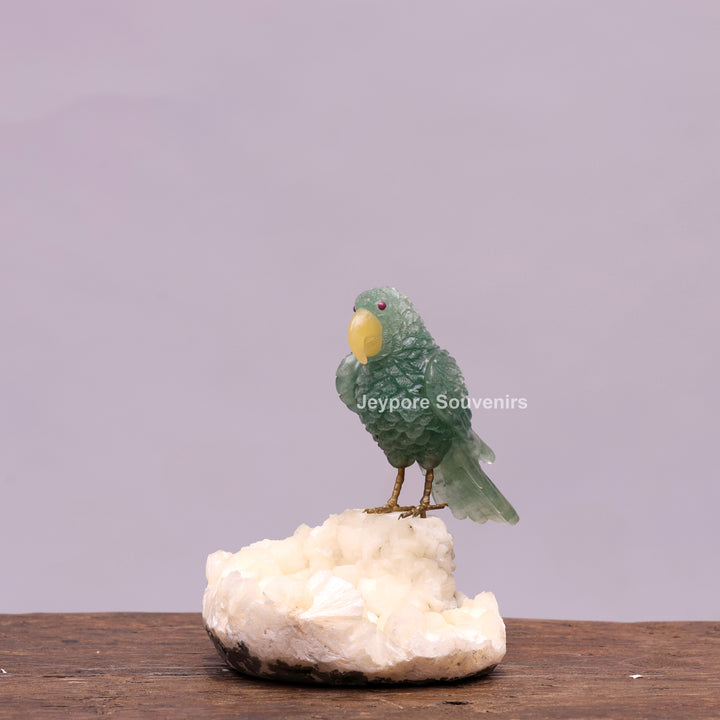 Green Aventurine Parrot Sculpture On Crystal Base