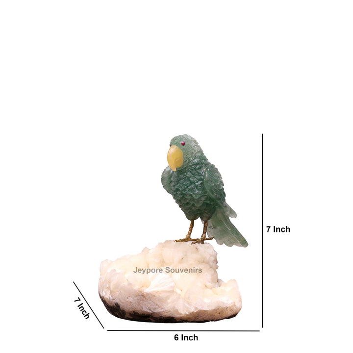 Green Aventurine Parrot Sculpture On Crystal Base