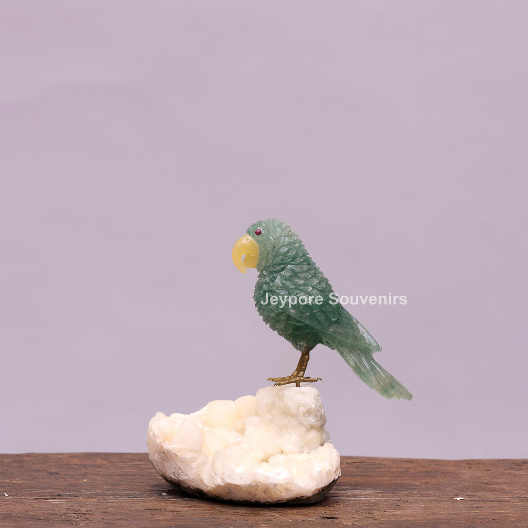 Green Aventurine Parrot Sculpture On Crystal Base