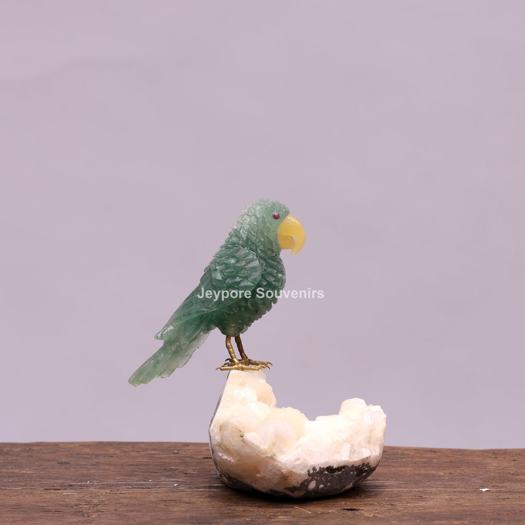 Green Aventurine Parrot Sculpture On Crystal Base