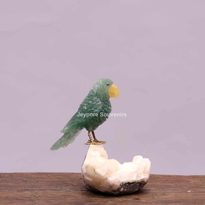 Green Aventurine Parrot Sculpture On Crystal Base
