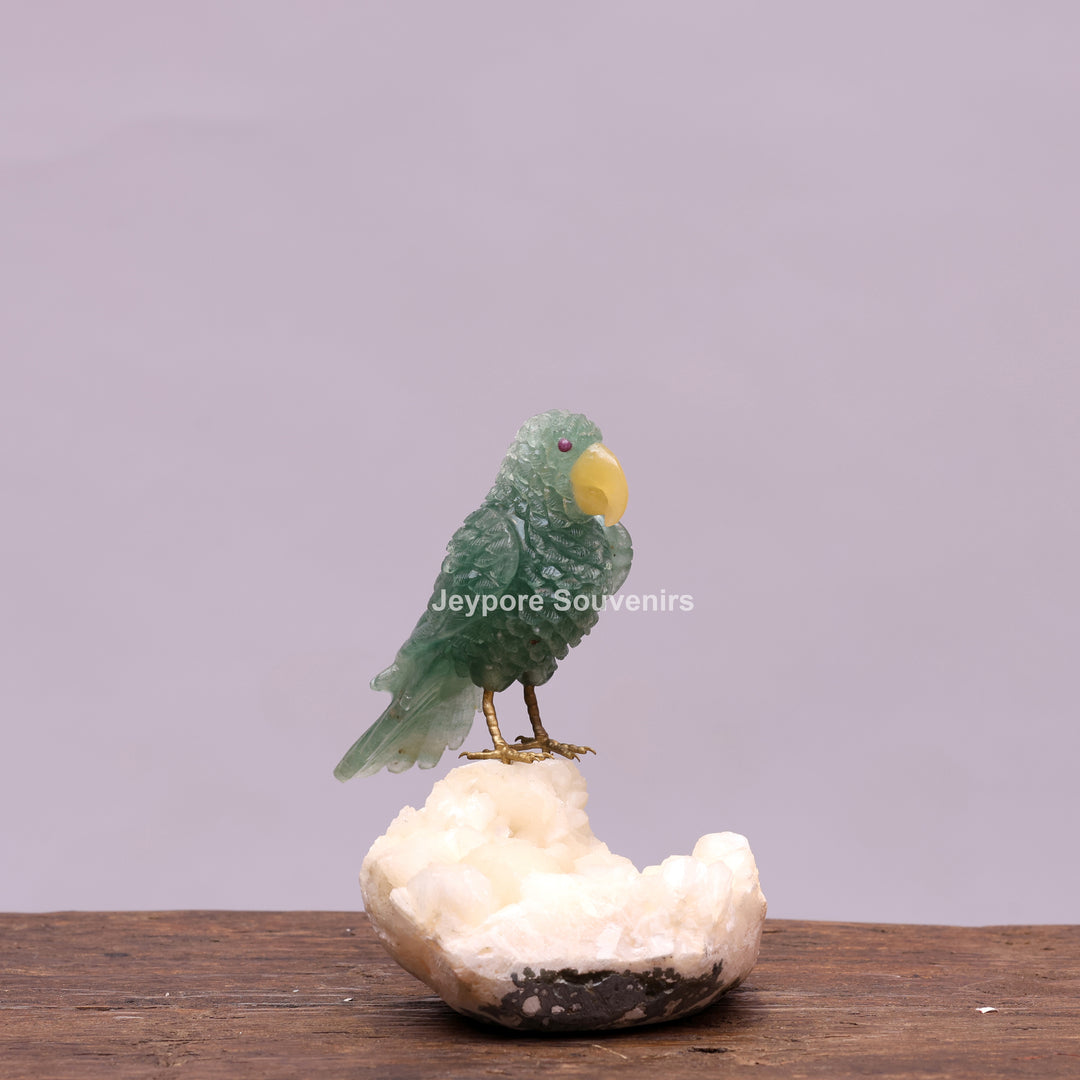 Green Aventurine Parrot Sculpture On Crystal Base