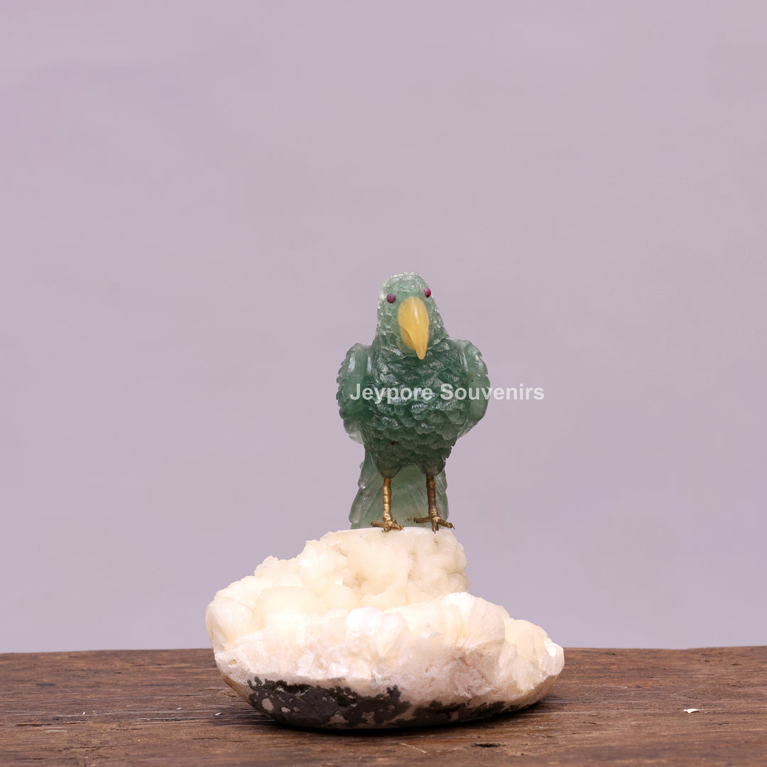 Green Aventurine Parrot Sculpture On Crystal Base