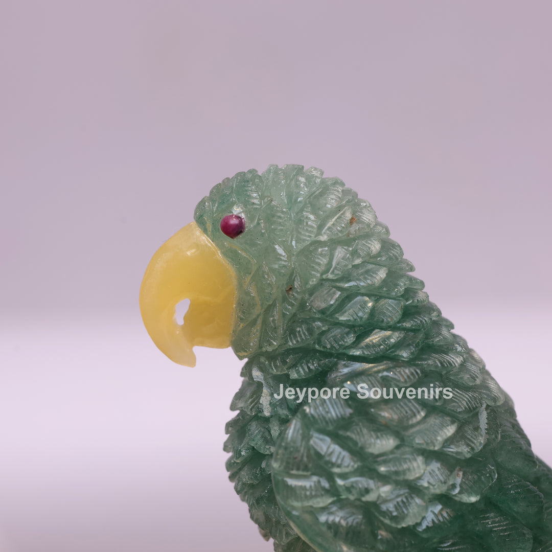 Green Aventurine Parrot Sculpture On Crystal Base
