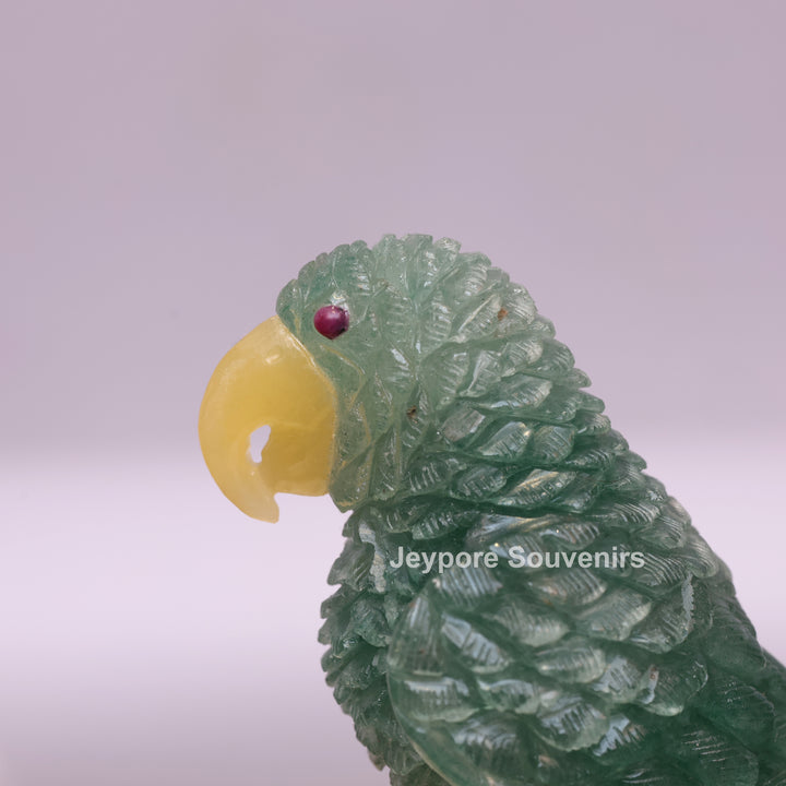Green Aventurine Parrot Sculpture On Crystal Base