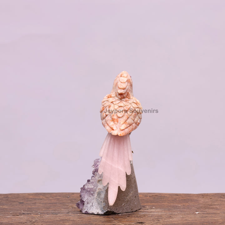 Jade Bird Sculpture On Amethyst Crystal Base