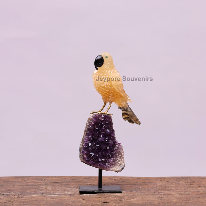 Yellow Aventurine Parrot With Amethyst Base | Semi Precious