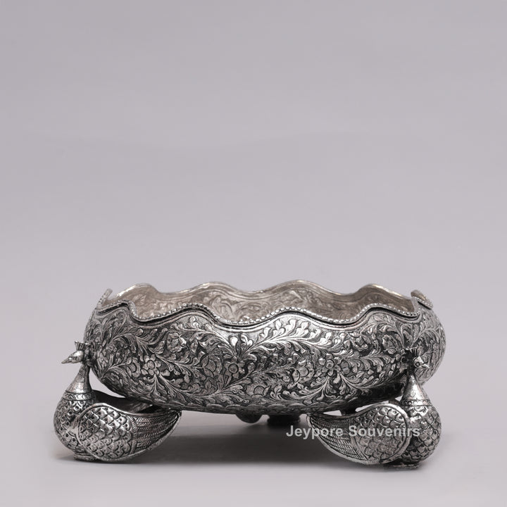 Antique Silver Finish Handcrafted German Silver Peacock Centerpiece Bowl | Luxury Decorative Fruit &amp; Floral Bowl