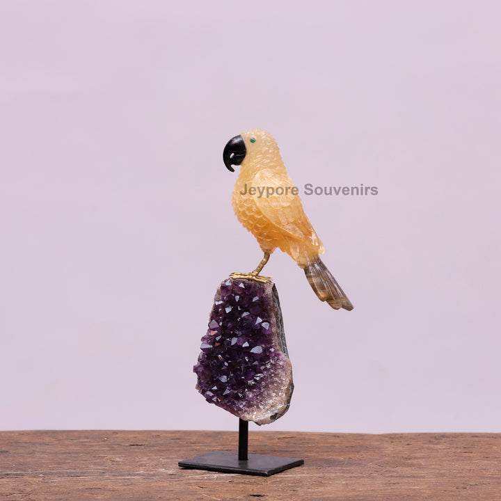 Yellow Aventurine Parrot With Amethyst Base | Semi Precious