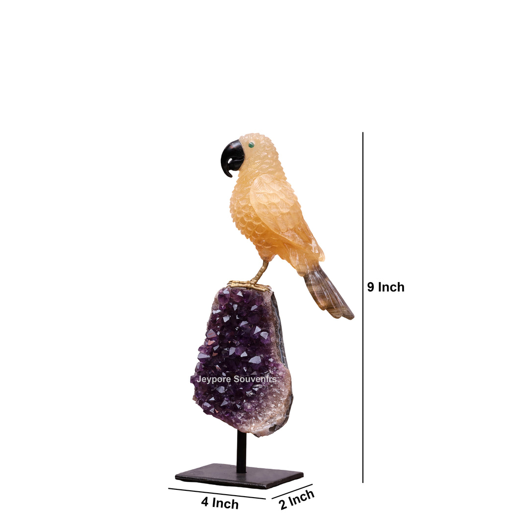 Yellow Aventurine Parrot With Amethyst Base | Semi Precious