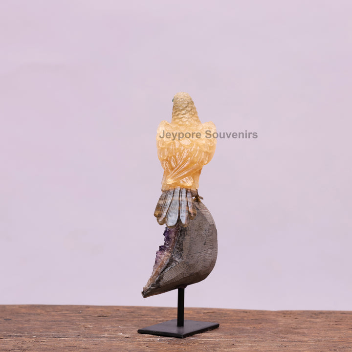 Yellow Aventurine Parrot With Amethyst Base | Semi Precious