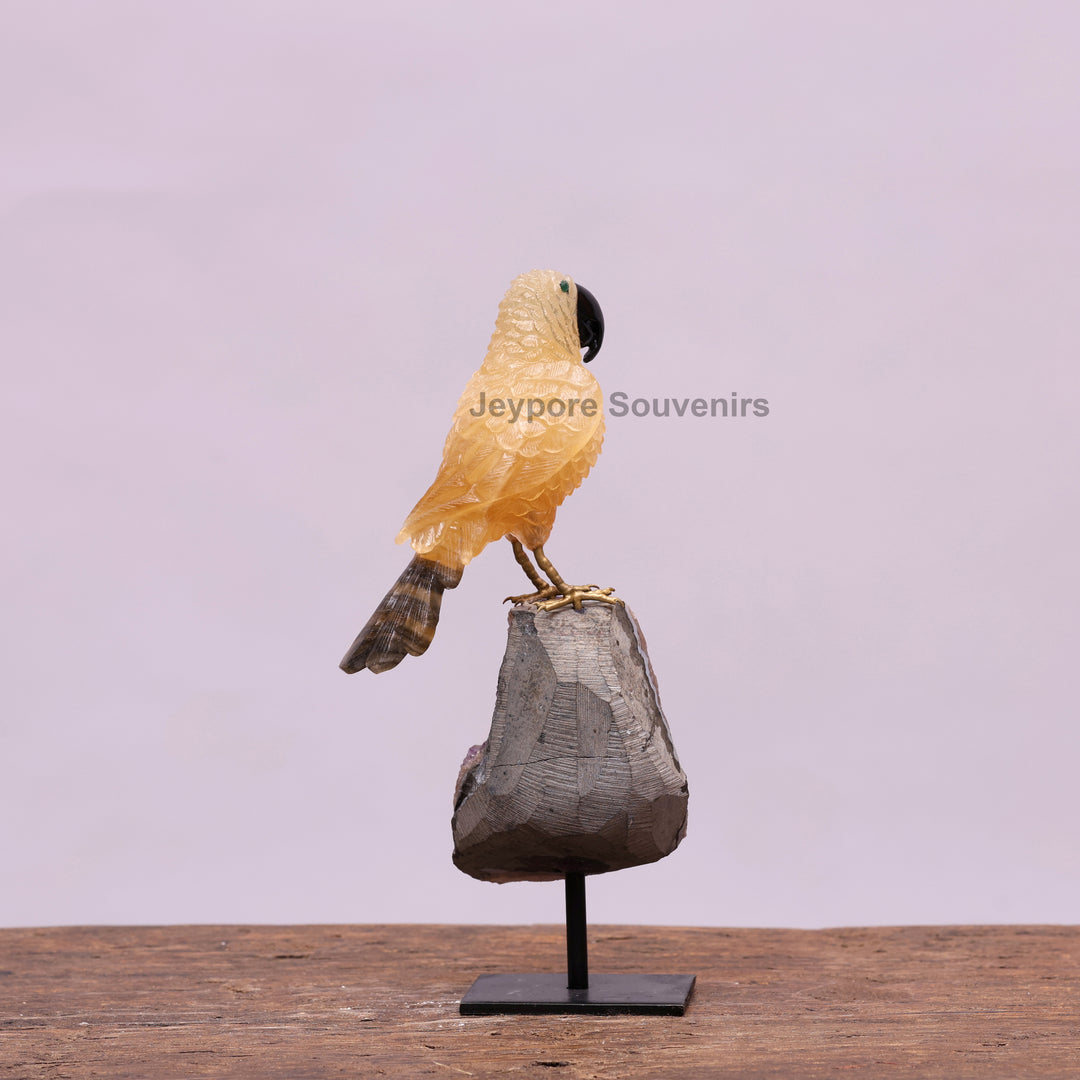 Yellow Aventurine Parrot With Amethyst Base | Semi Precious