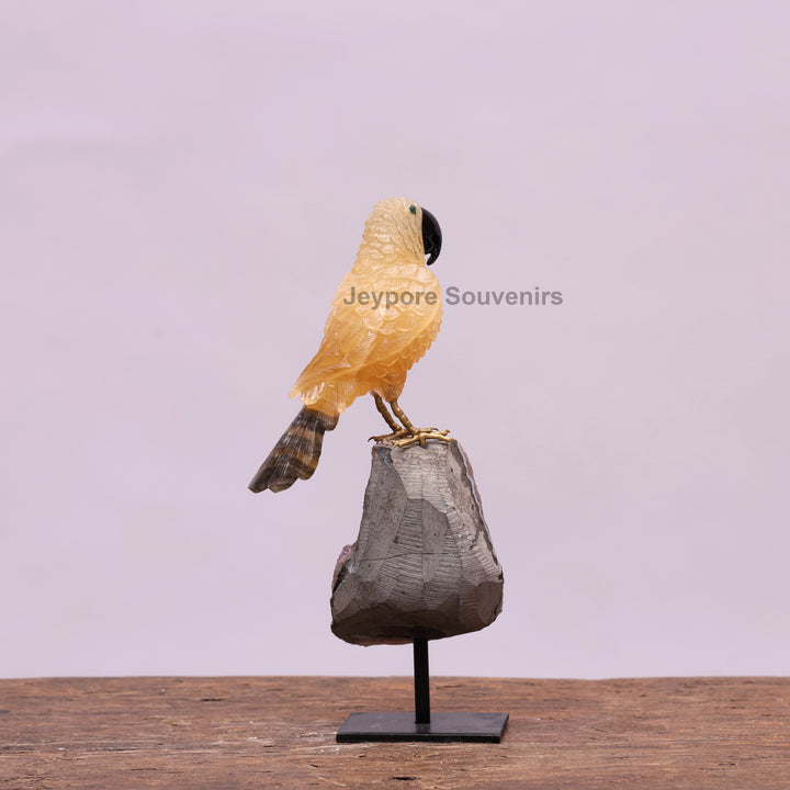 Yellow Aventurine Parrot With Amethyst Base | Semi Precious