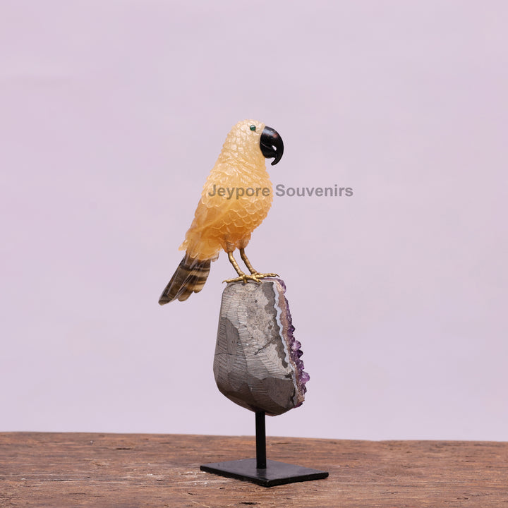 Yellow Aventurine Parrot With Amethyst Base | Semi Precious