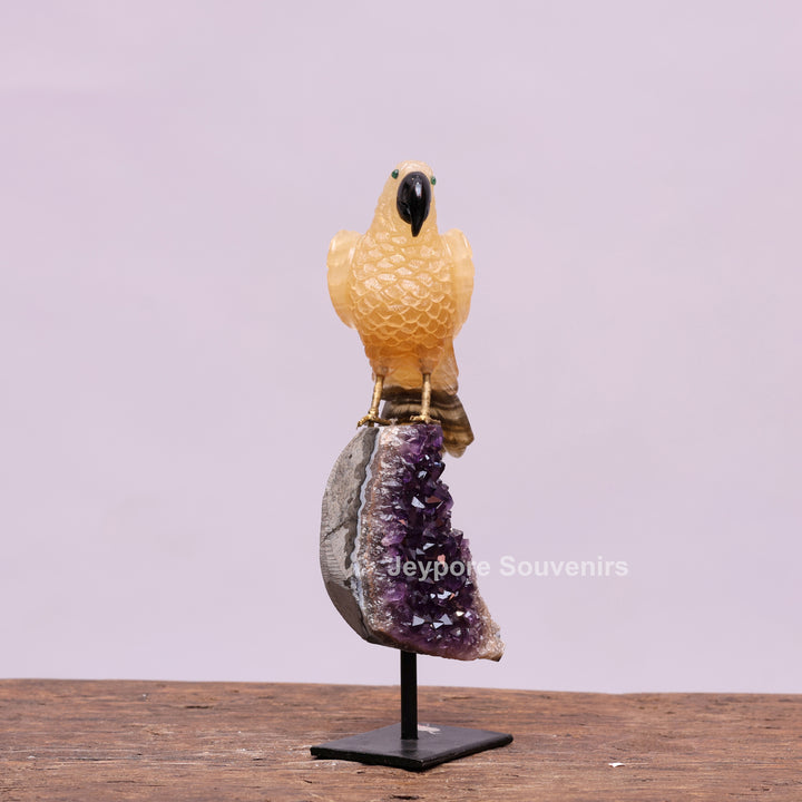 Yellow Aventurine Parrot With Amethyst Base | Semi Precious