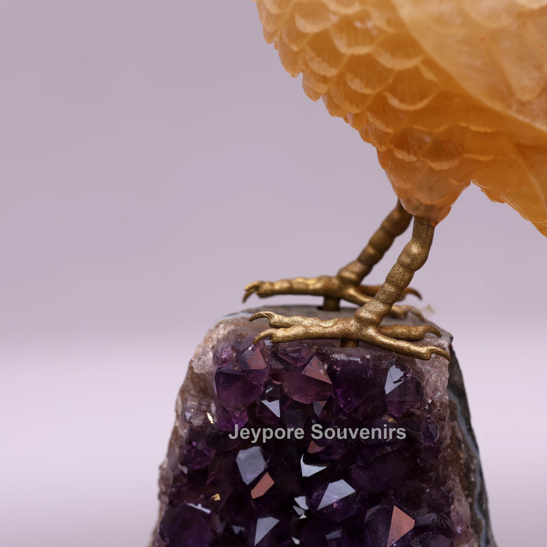 Yellow Aventurine Parrot With Amethyst Base | Semi Precious