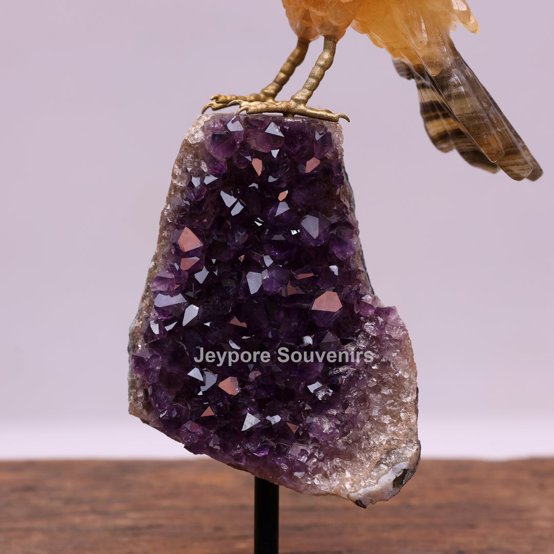 Yellow Aventurine Parrot With Amethyst Base | Semi Precious