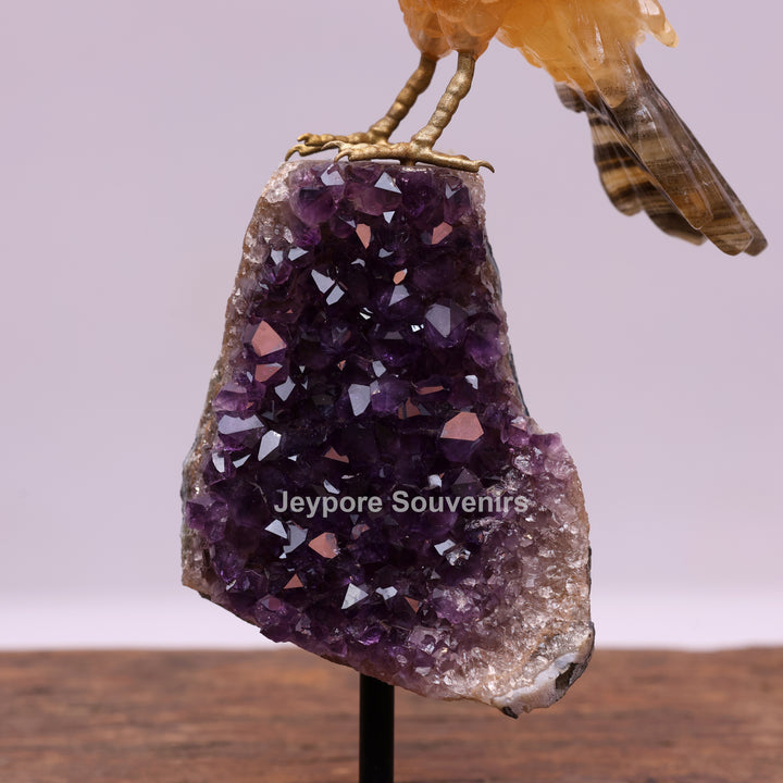 Yellow Aventurine Parrot With Amethyst Base | Semi Precious