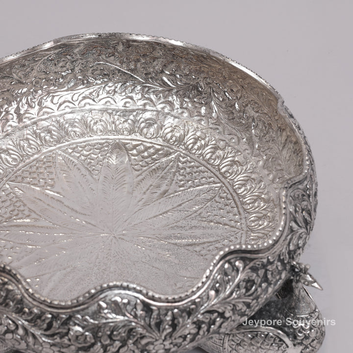Antique Silver Finish Handcrafted German Silver Peacock Centerpiece Bowl | Luxury Decorative Fruit &amp; Floral Bowl