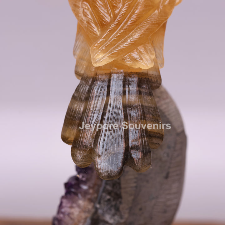 Yellow Aventurine Parrot With Amethyst Base | Semi Precious