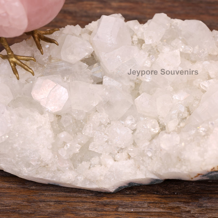 Pink Rose Quartz Bird Pair Sculpture On Crystal Base - Semi Precious