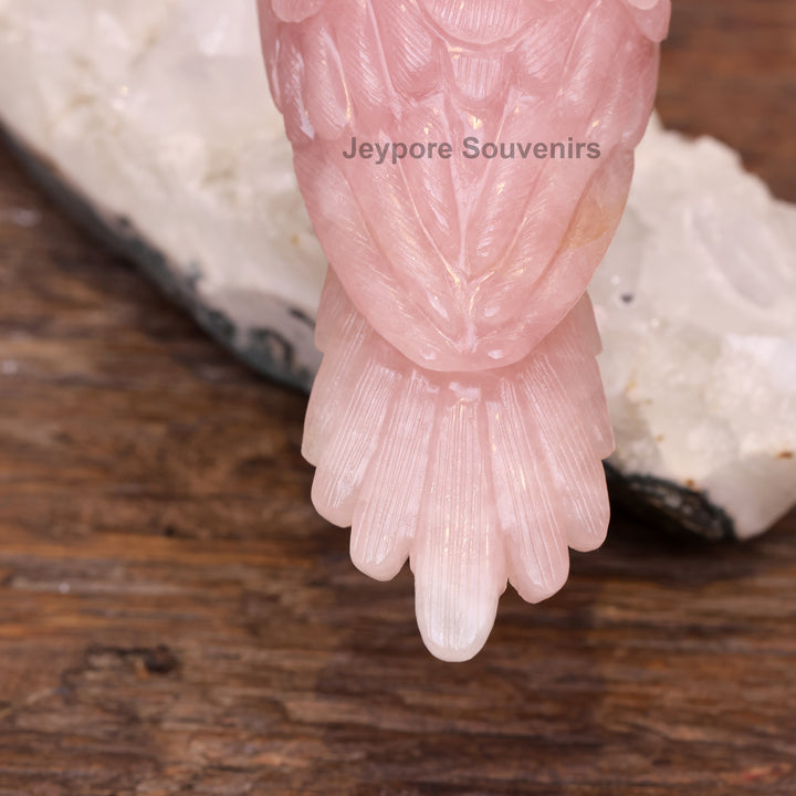 Pink Rose Quartz Bird Pair Sculpture On Crystal Base - Semi Precious