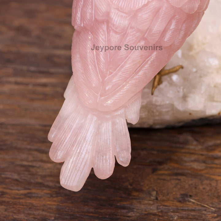 Pink Rose Quartz Bird Pair Sculpture On Crystal Base - Semi Precious