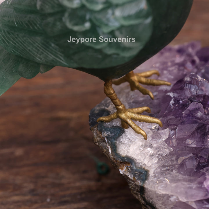 Green Aventurine and Rose Quartz Bird Pair on Amethyst Base
