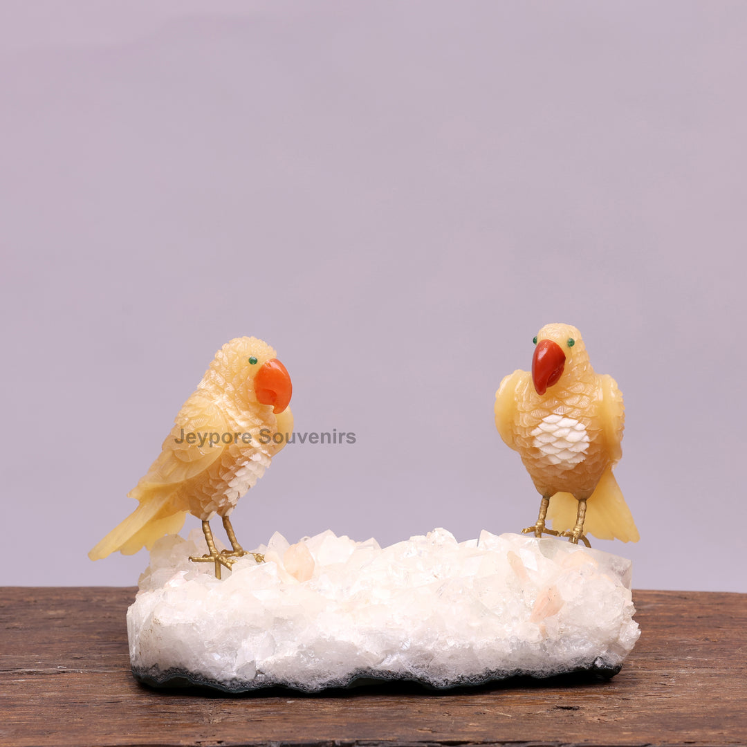 Semi Precious Yellow Aventurine Bird Pair On Crystal Base