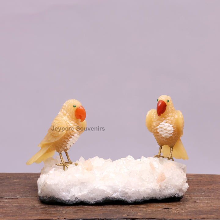 Semi Precious Yellow Aventurine Bird Pair On Crystal Base