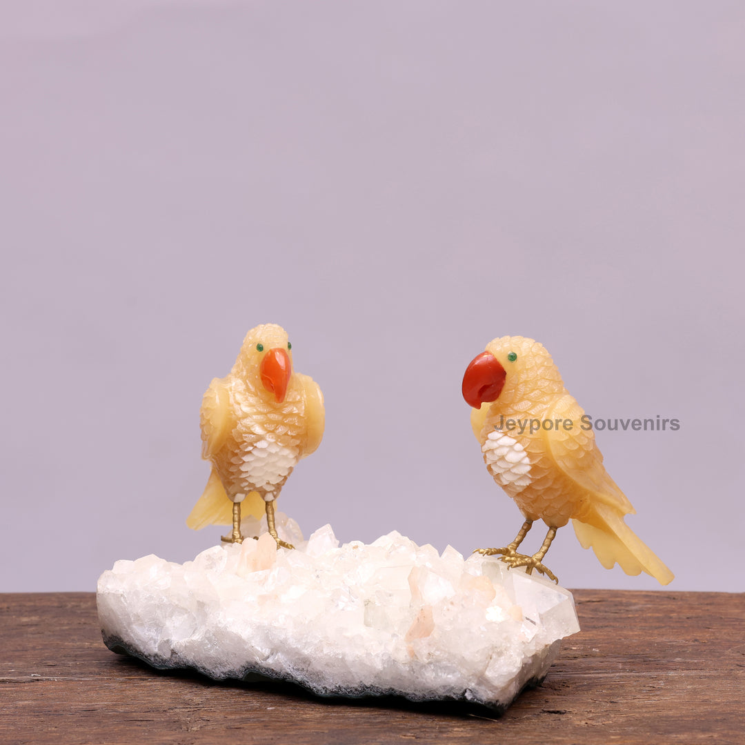 Semi Precious Yellow Aventurine Bird Pair On Crystal Base