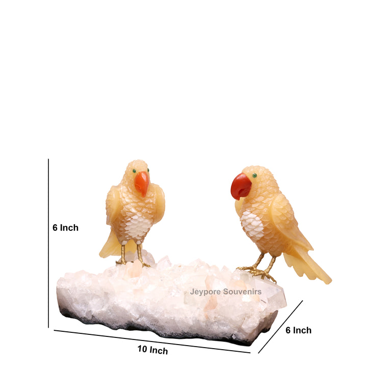 Semi Precious Yellow Aventurine Bird Pair On Crystal Base