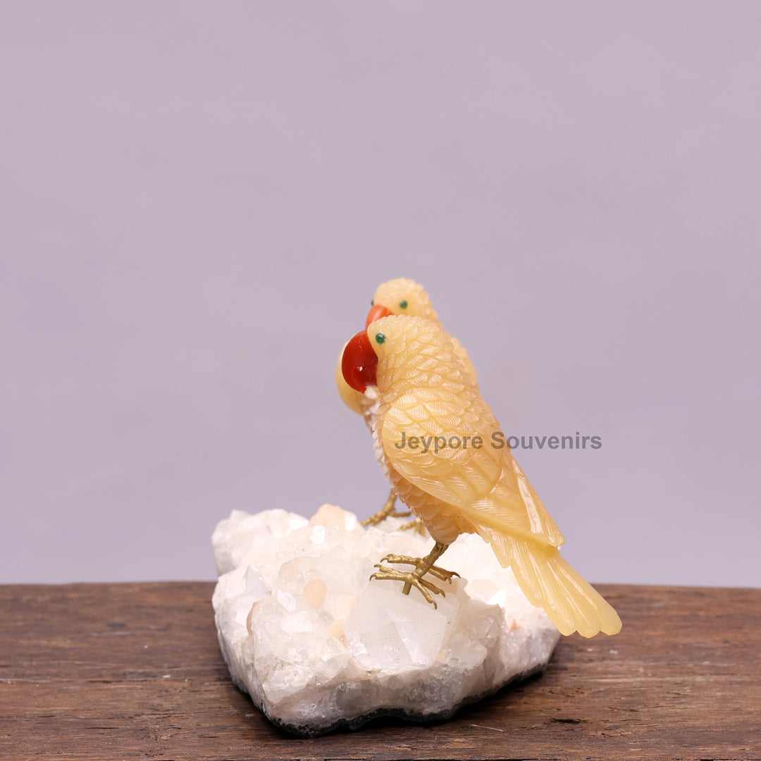 Semi Precious Yellow Aventurine Bird Pair On Crystal Base