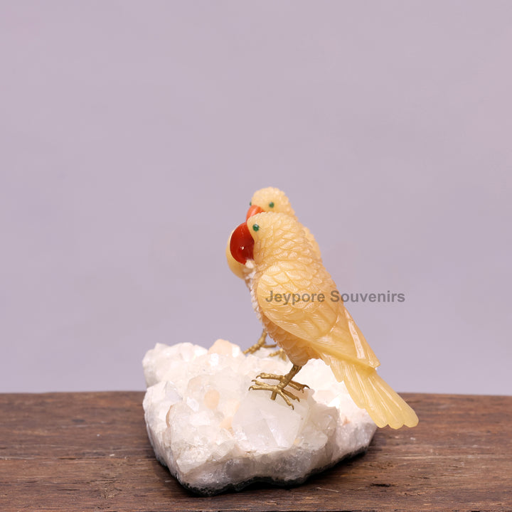 Semi Precious Yellow Aventurine Bird Pair On Crystal Base