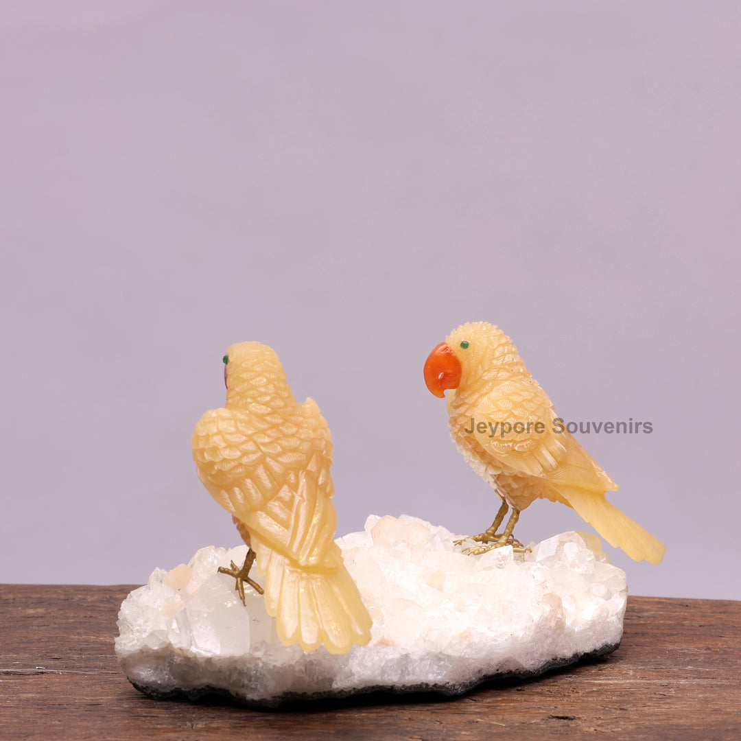 Semi Precious Yellow Aventurine Bird Pair On Crystal Base