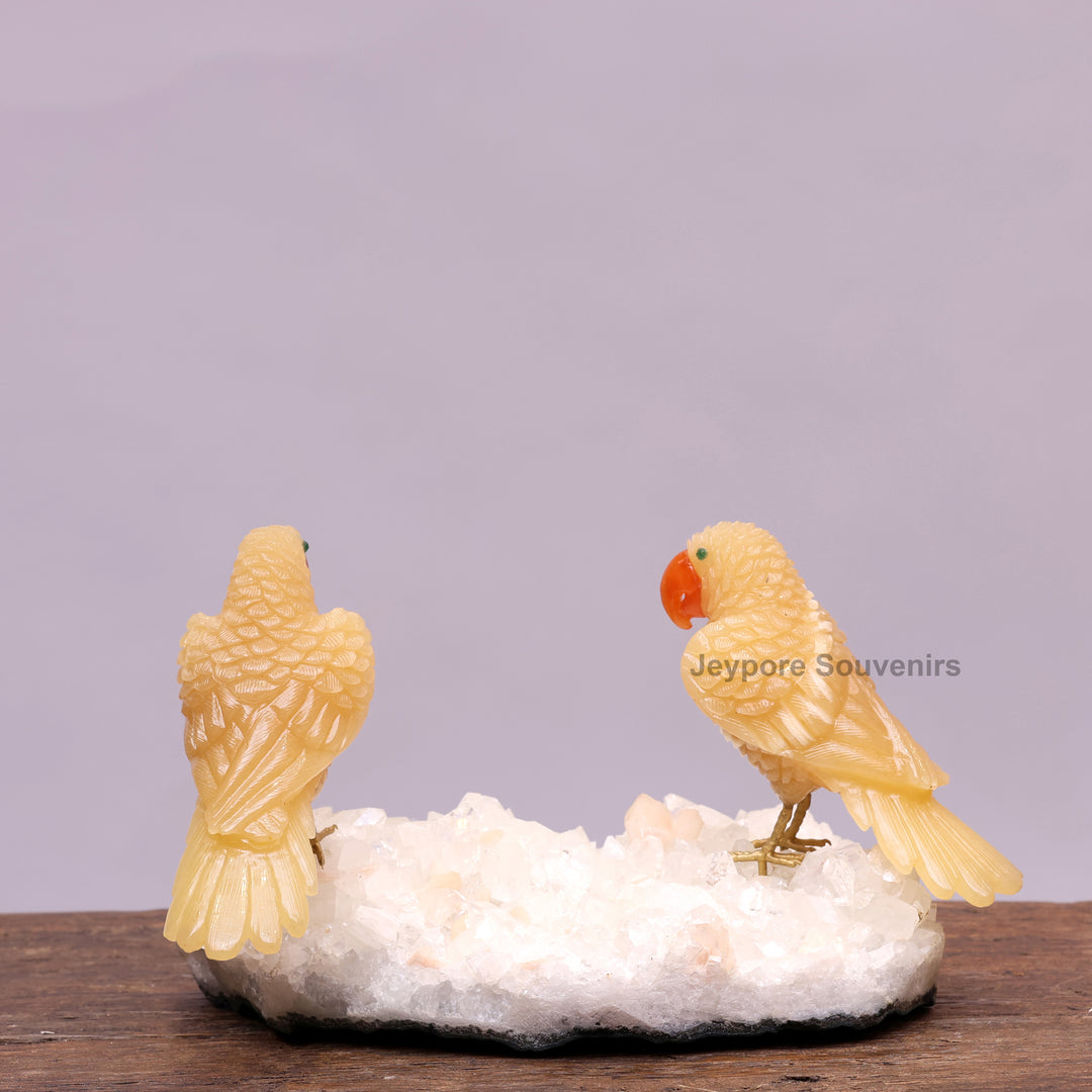 Semi Precious Yellow Aventurine Bird Pair On Crystal Base