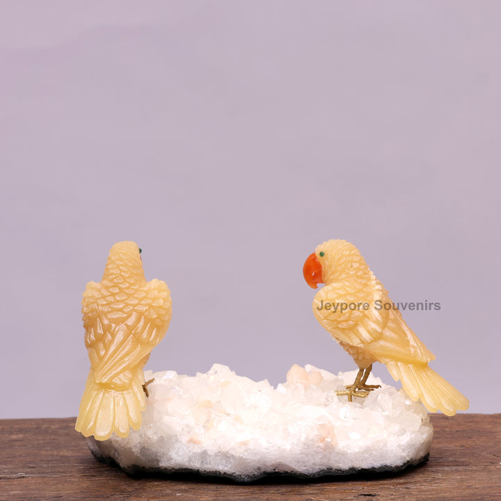 Semi Precious Yellow Aventurine Bird Pair On Crystal Base