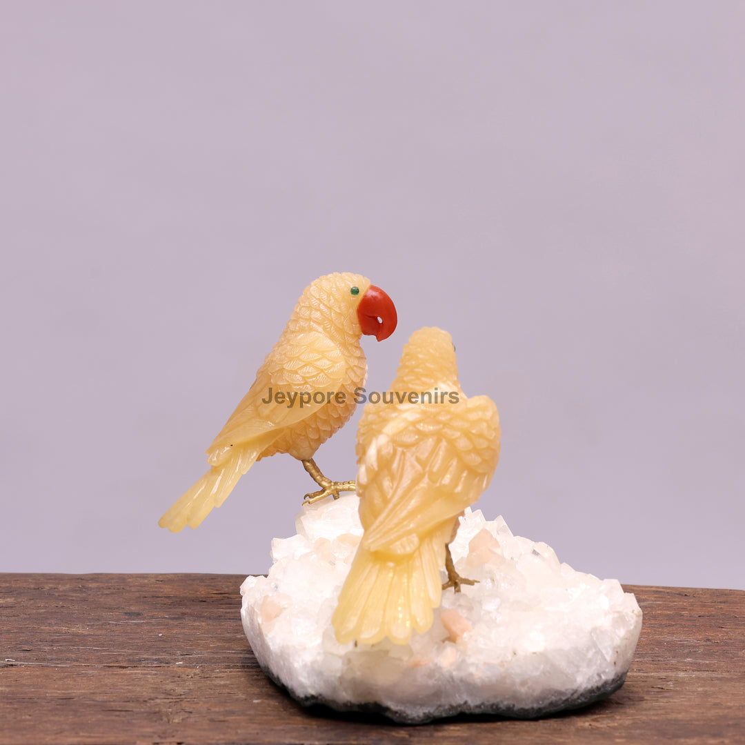 Semi Precious Yellow Aventurine Bird Pair On Crystal Base