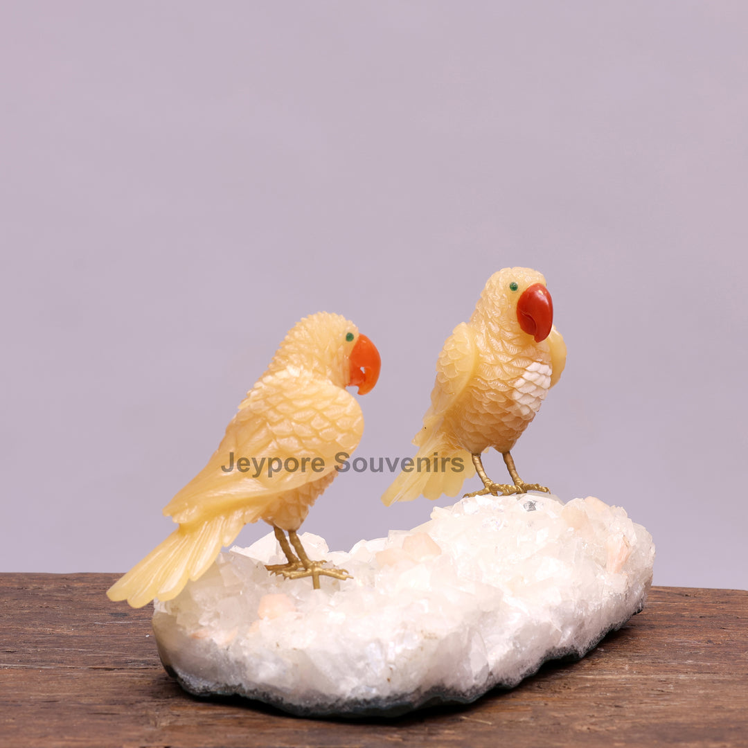 Semi Precious Yellow Aventurine Bird Pair On Crystal Base