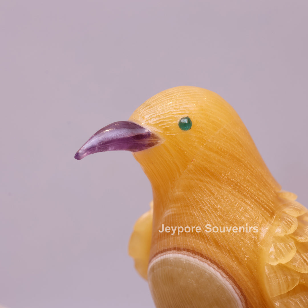 Rose Quartz &amp; Yellow Aventurine Bird Pair on White Crystal Base