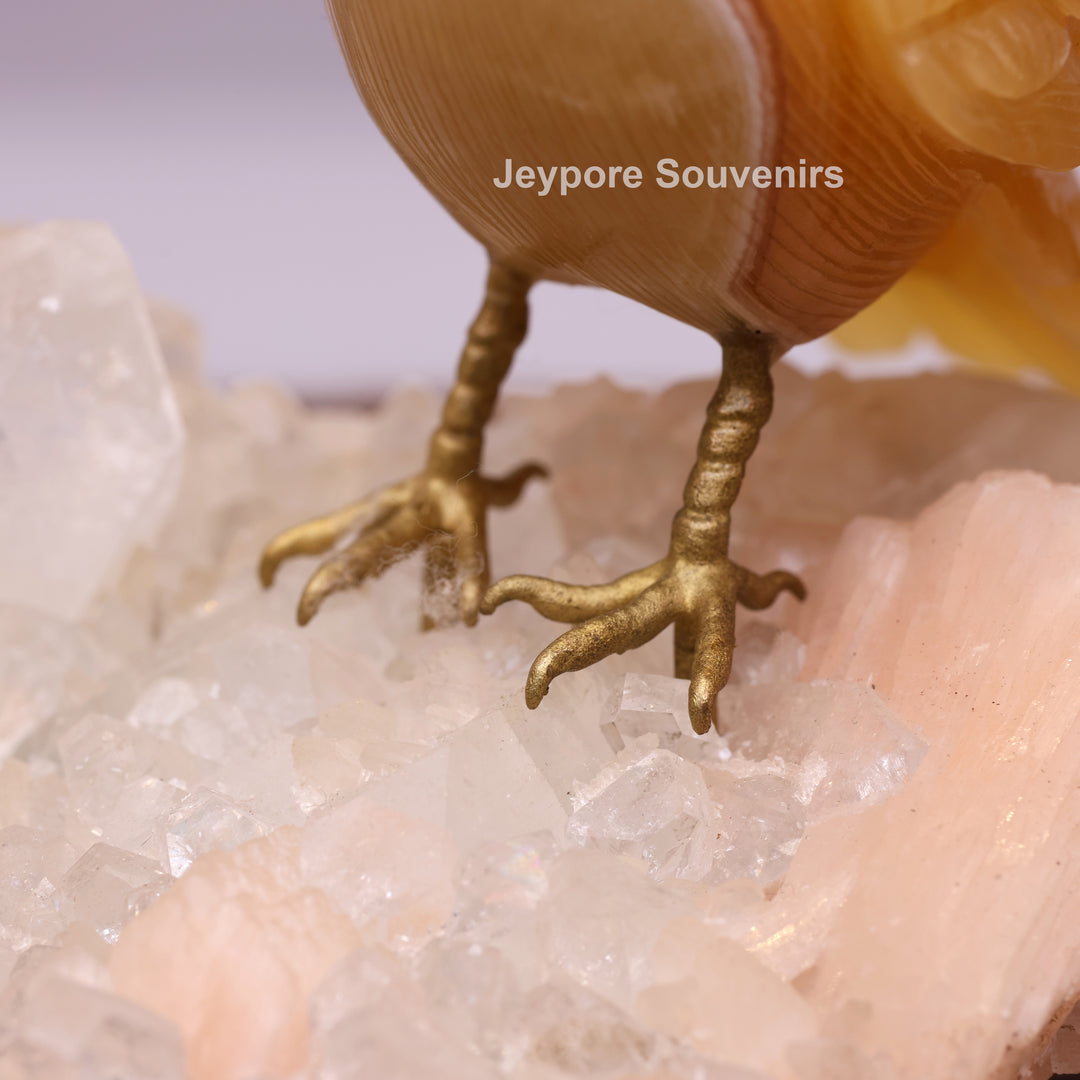 Rose Quartz &amp; Yellow Aventurine Bird Pair on White Crystal Base